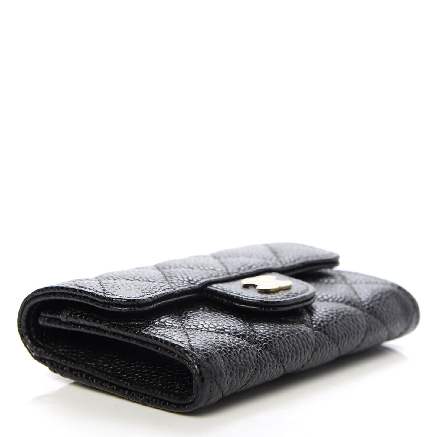 Caviar Quilted Flap Card Holder Wallet Black
