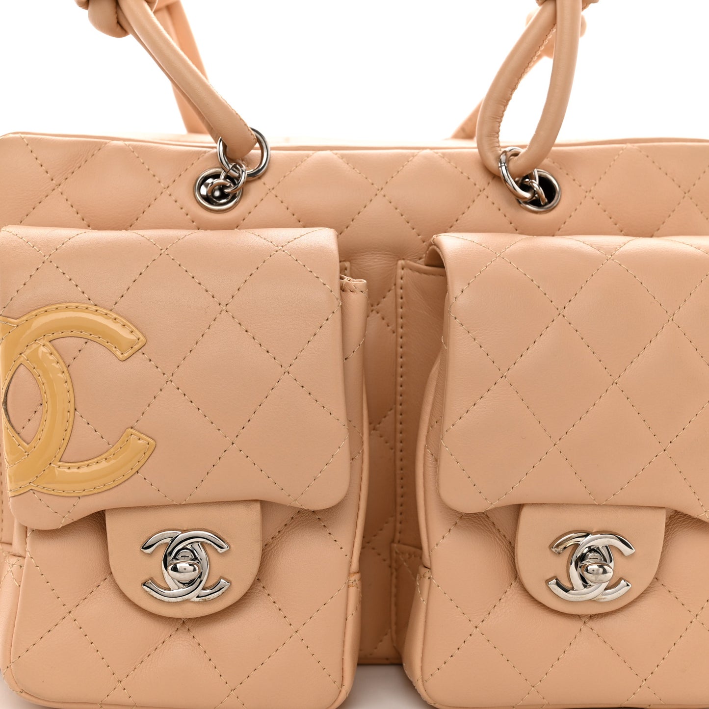 Calfskin Quilted Small Cambon Multipocket Reporter Beige