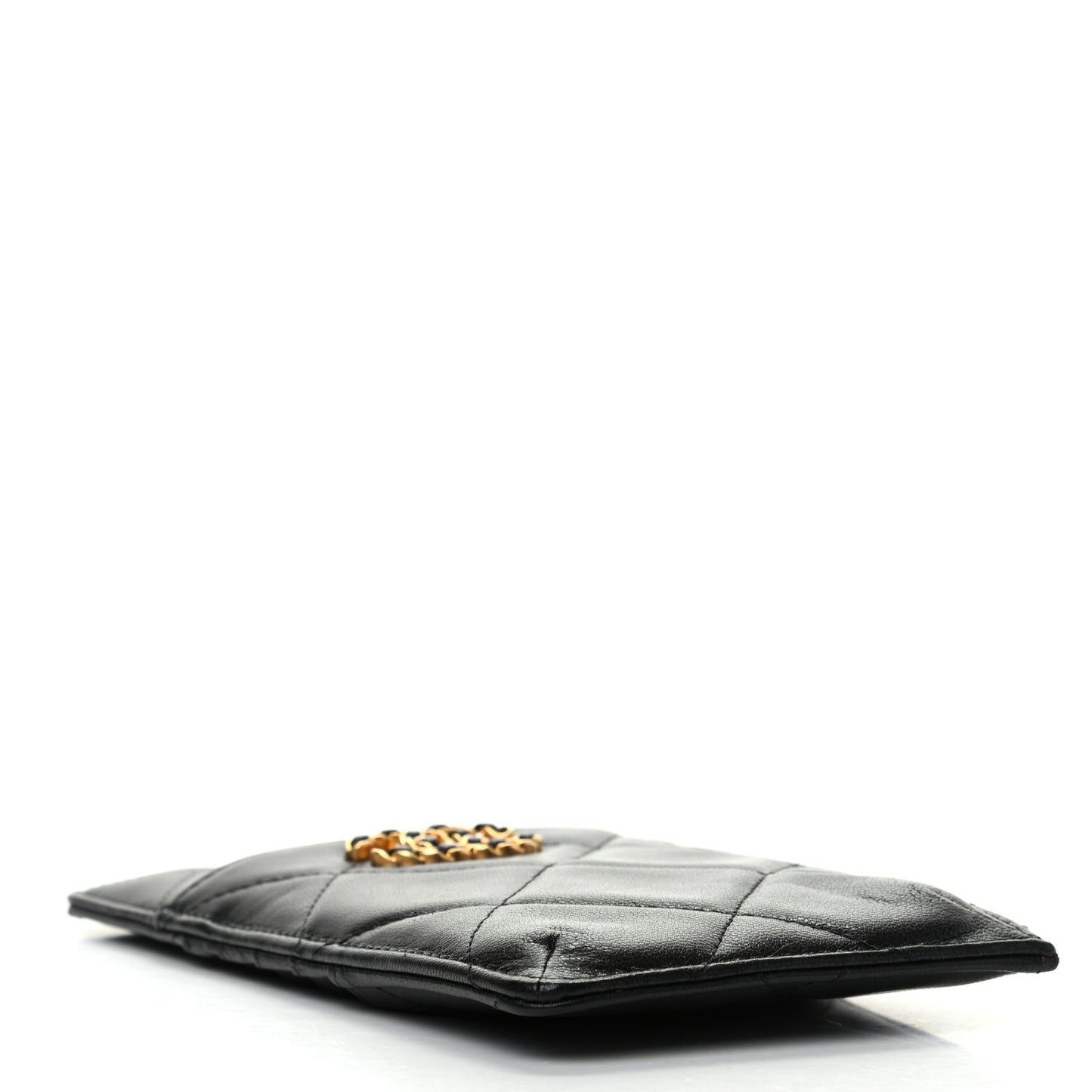 Goatskin Quilted Chanel 19 Phone and Card Holder Black