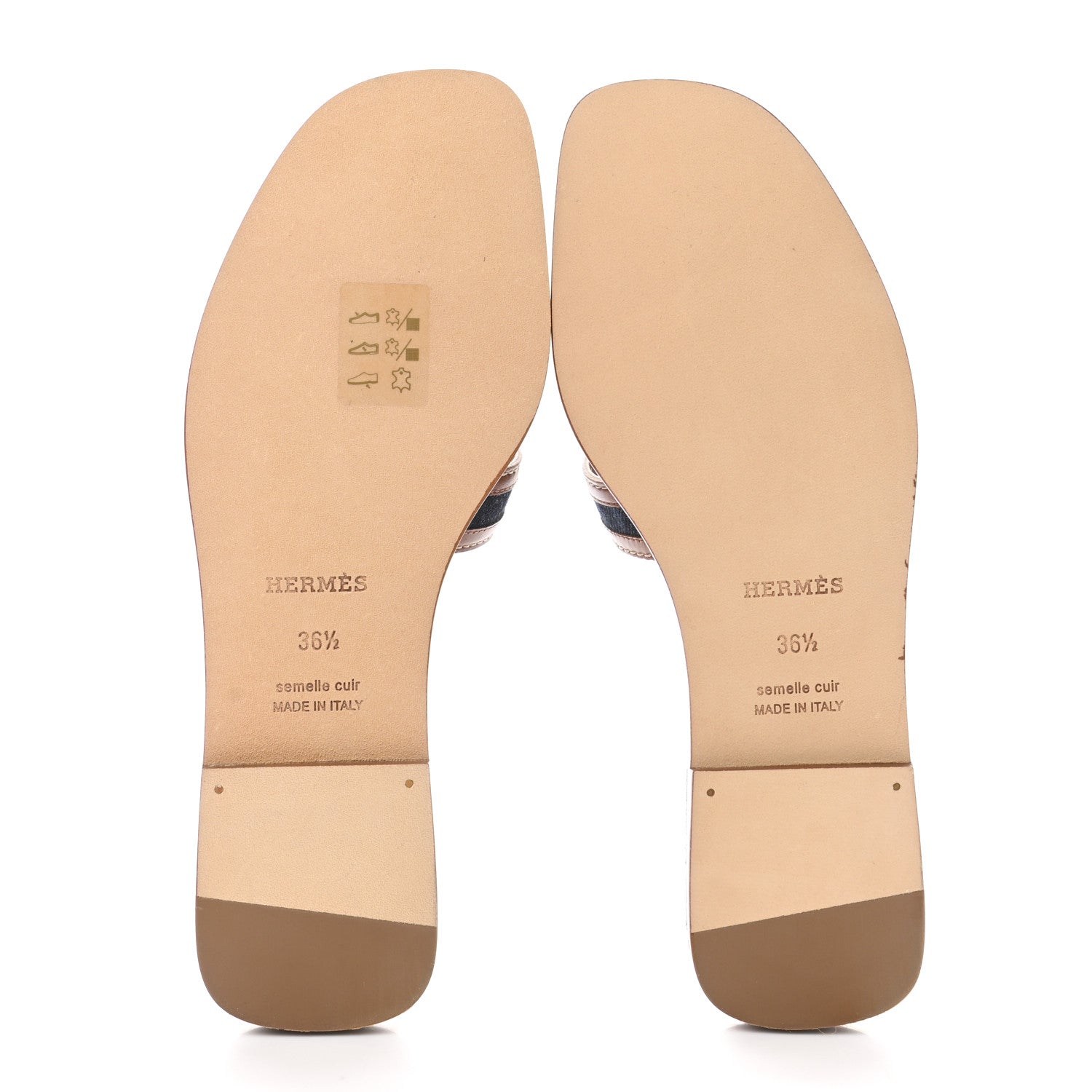 Hermes Calfskin Denim Oran Sandals 36.5 Bleu Brut Gold 5 of 9