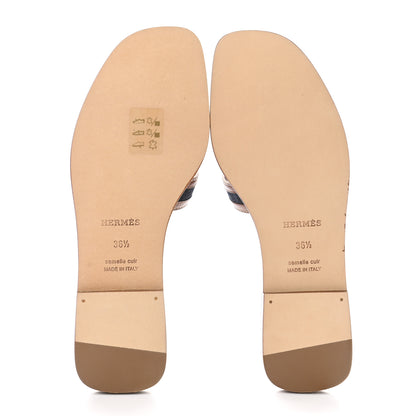 Hermes Calfskin Denim Oran Sandals 36.5 Bleu Brut Gold 5 of 9