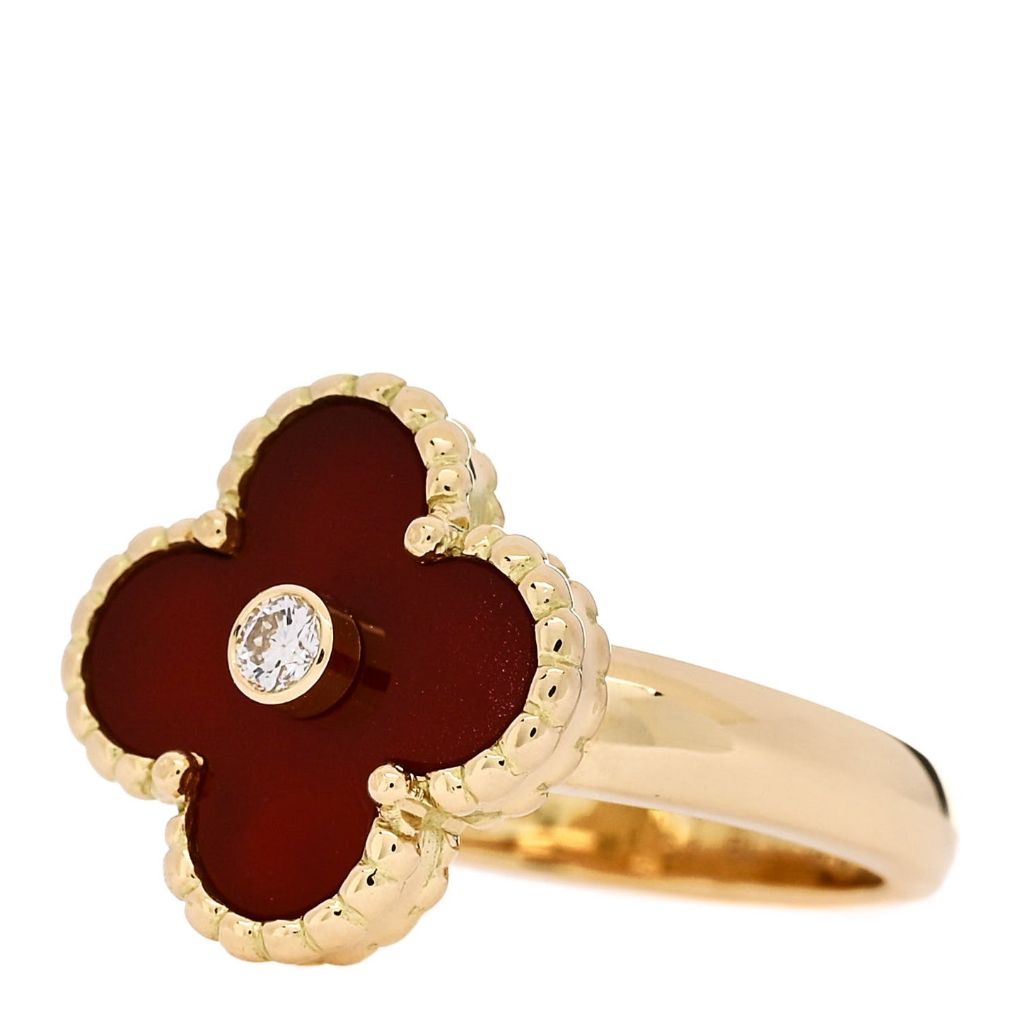 18K Yellow Gold Diamond Carnelian Vintage Alhambra Ring 50 5.5