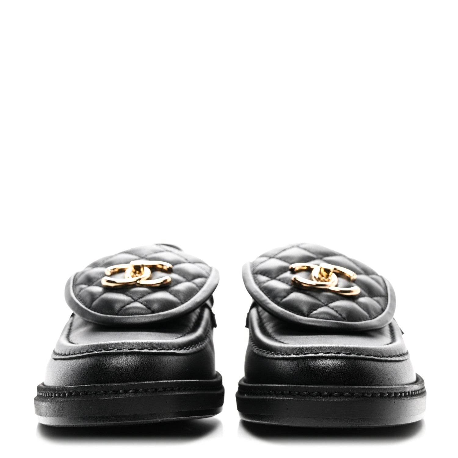Chanel Lambskin Quilted CC Turnlock Loafers 37.5 Black 2 of 9