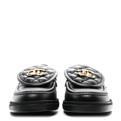 Chanel Lambskin Quilted CC Turnlock Loafers 37.5 Black 2 of 9