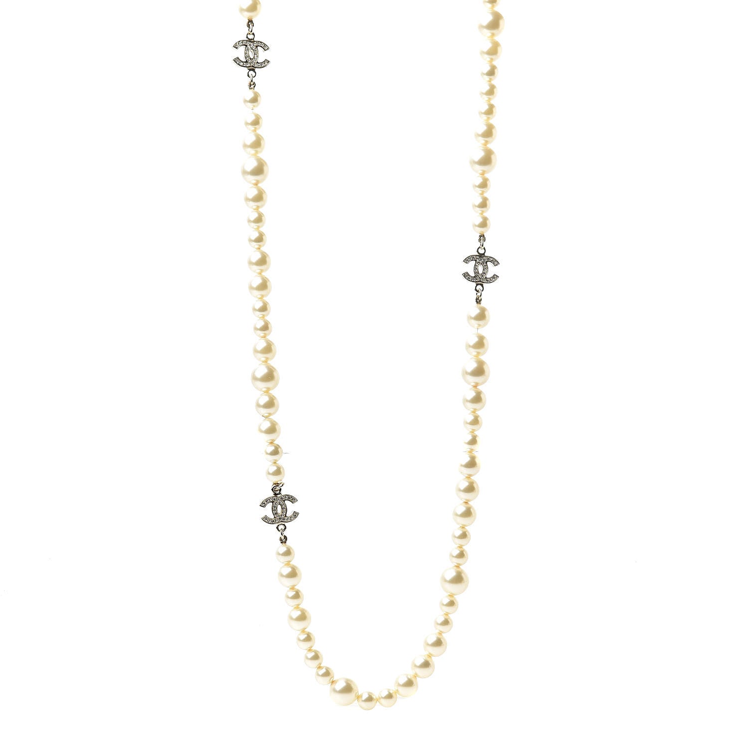 Chanel Pearl Crystal Long CC Necklace Gold 1 of 5