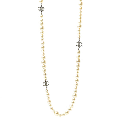 Chanel Pearl Crystal Long CC Necklace Gold 1 of 5