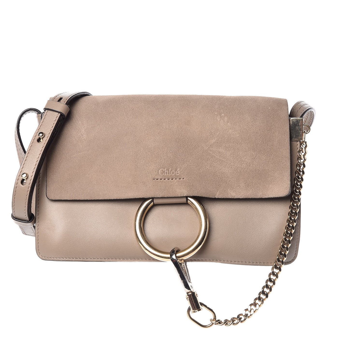 Suede Calfskin Small Faye Shoulder Bag Motty Grey
