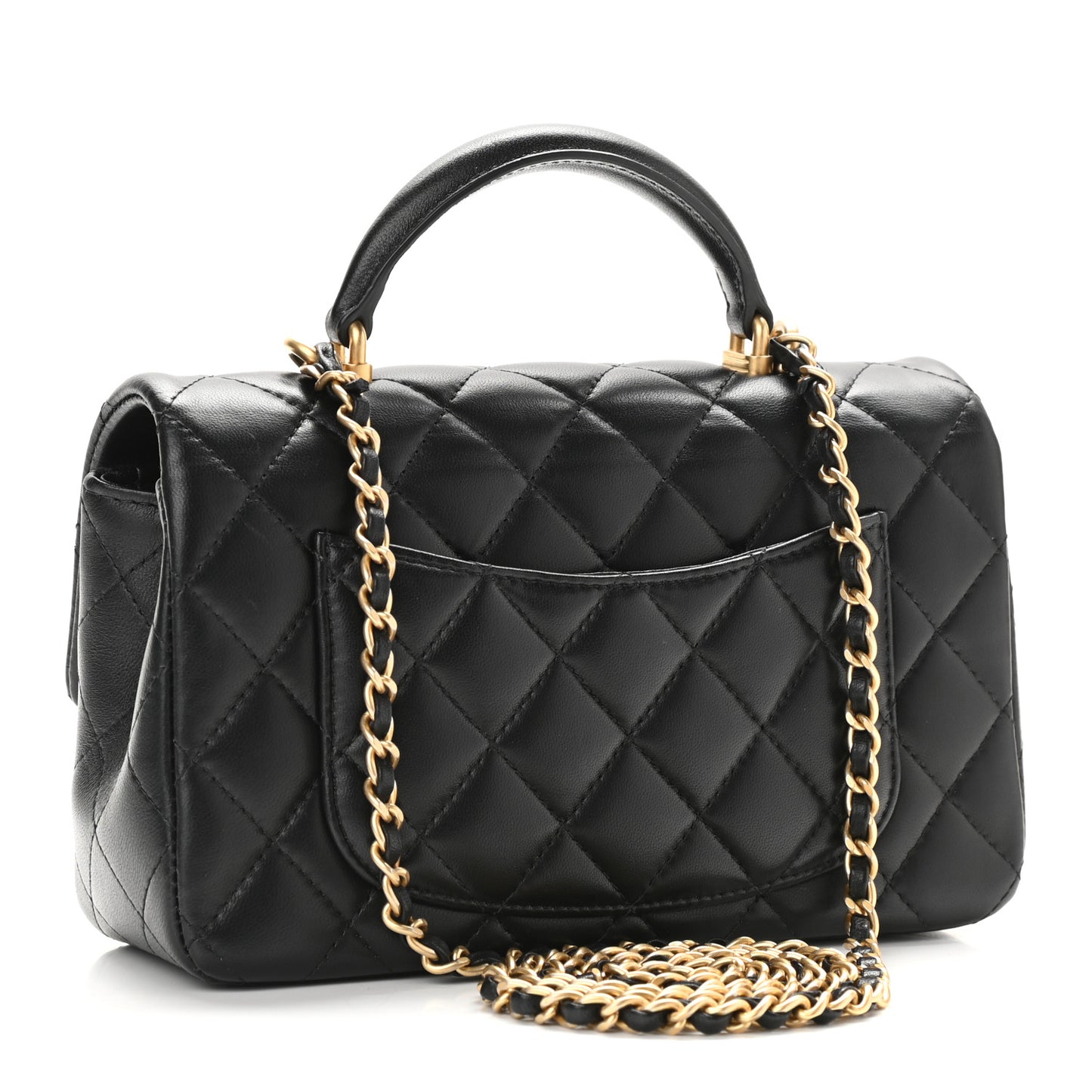 Lambskin Quilted Mini Top Handle Rectangular Flap Black