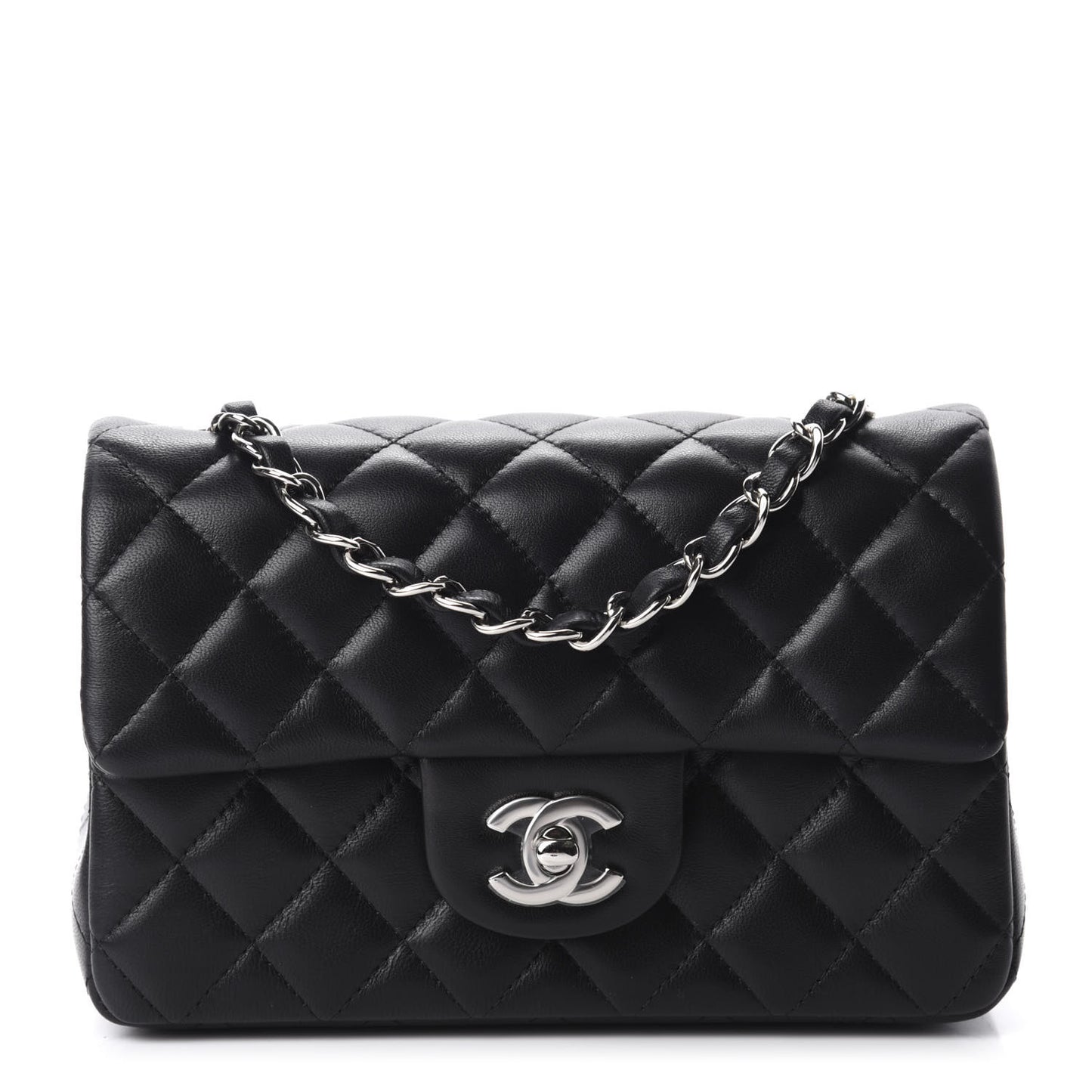 Lambskin Quilted Mini Rectangular Flap Black
