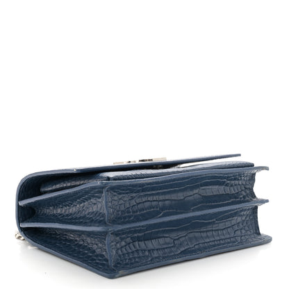 Saint Laurent Calfskin Crocodile Embossed Medium Monogram Sunset Navy 4 of 12