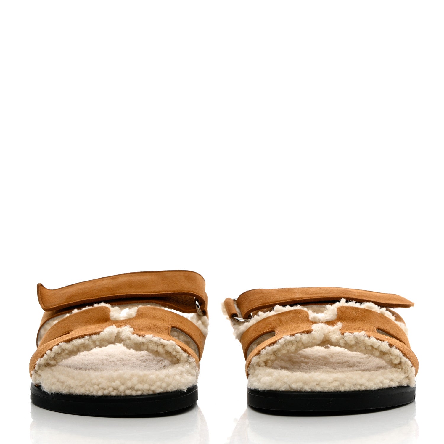 Hermes Suede Goatskin Woolskin Womens Chypre Sandals 37.5 Naturel Ecru 2 of 7