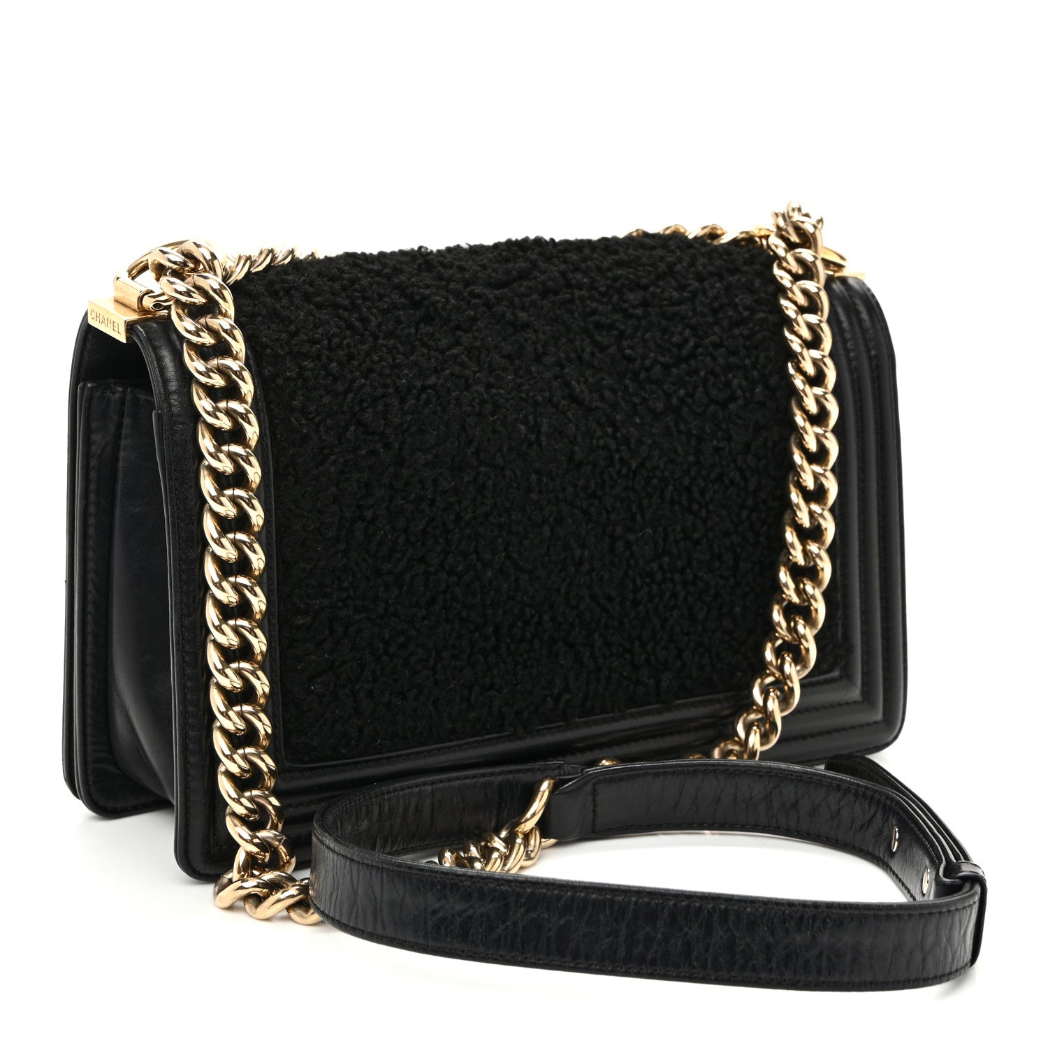 Chanel Shearling Sheepskin Medium Boy Flap Black 3 of 11