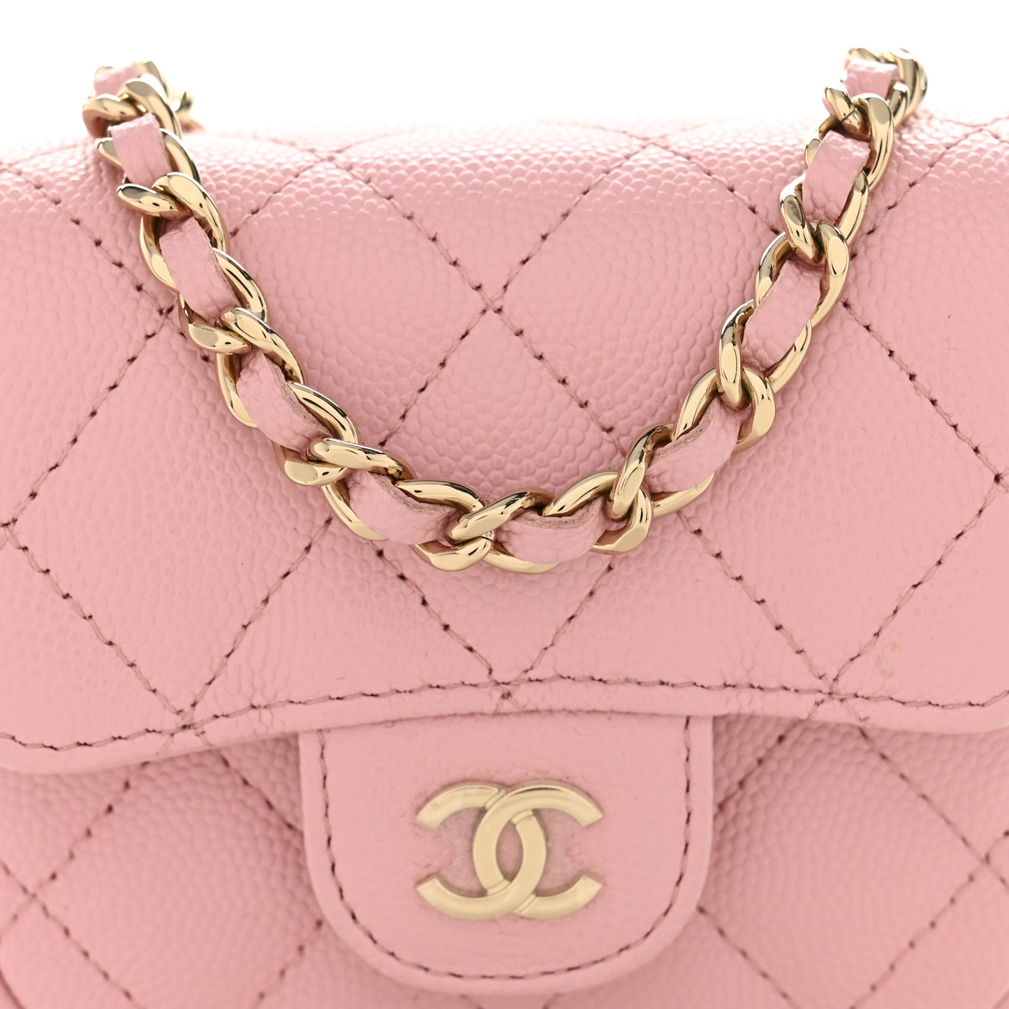 Caviar Quilted Mini Clutch With Chain Pink
