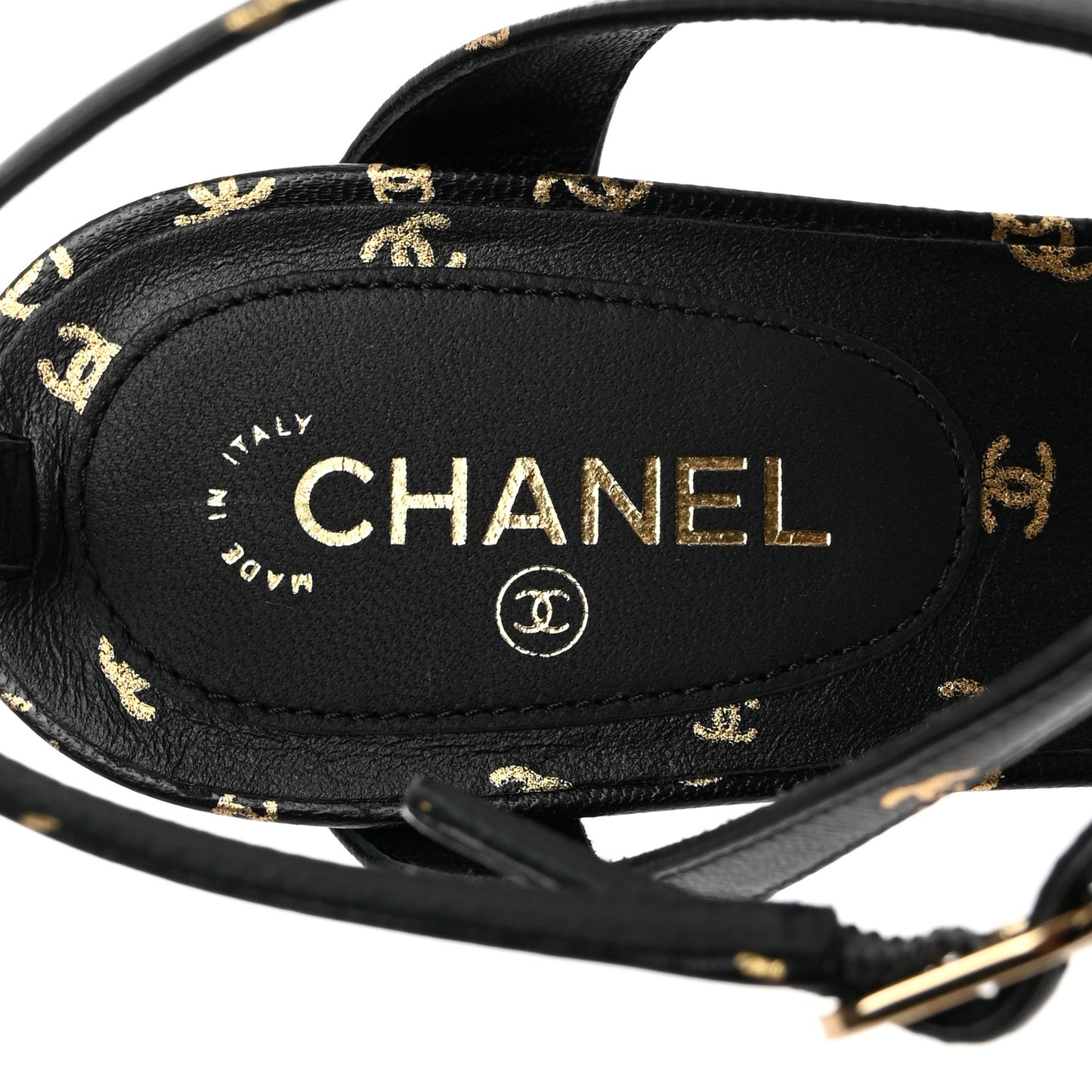 Printed Lambskin CC Platform Pumps 36.5 Black Gold
