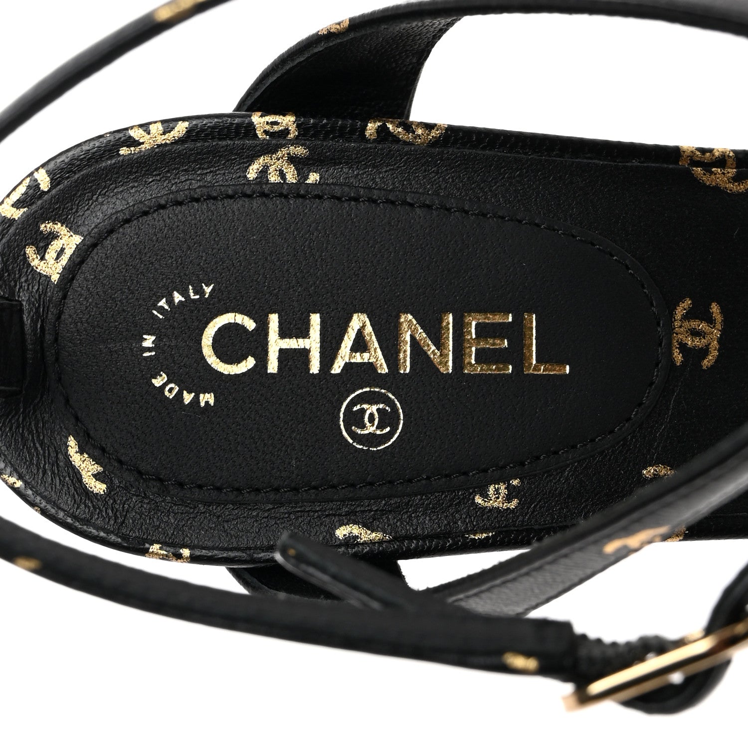 Chanel Printed Lambskin CC Platform Pumps 36.5 Black Gold 6 of 8