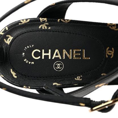 Chanel Printed Lambskin CC Platform Pumps 36.5 Black Gold 6 of 8