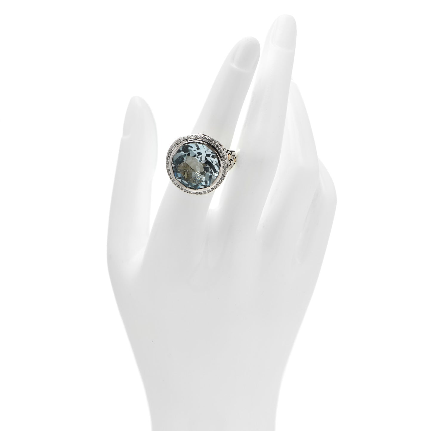 Sterling Silver 18K Yellow Gold Diamond Blue Topaz Batu Sari Ring 54 7