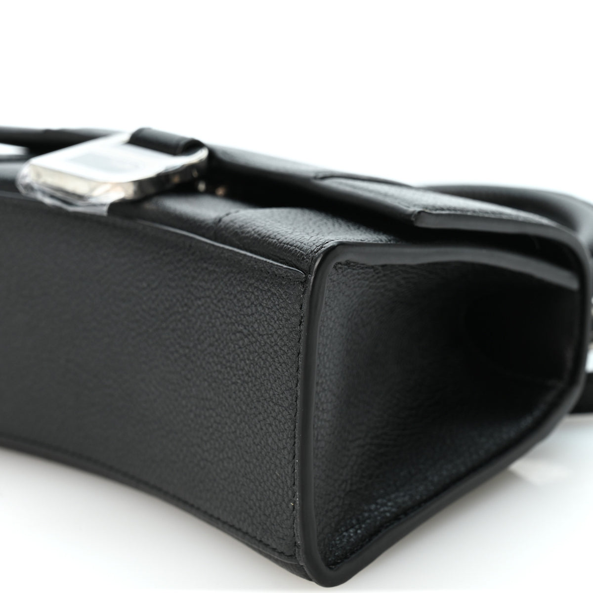Grained Calfskin Hourglass Top Handle Bag XS Black