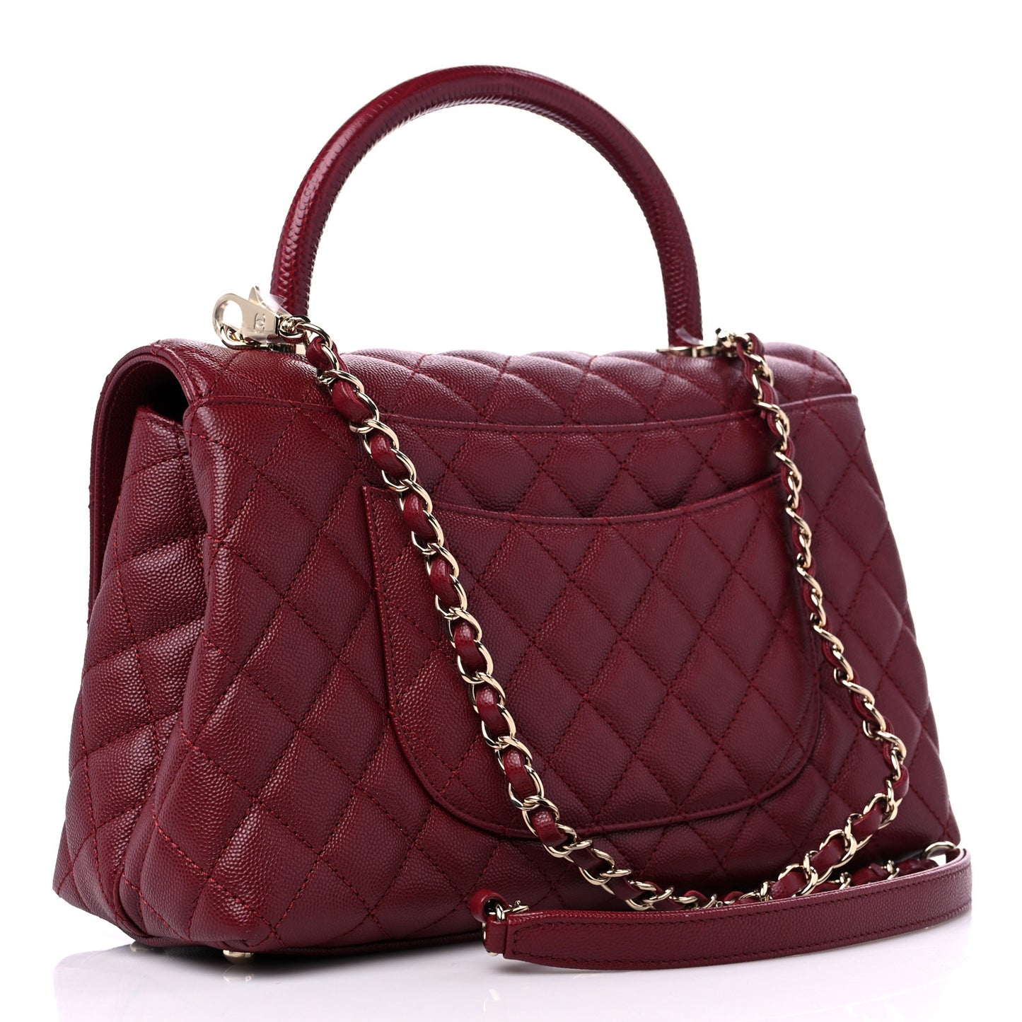 Caviar Lizard Embossed Quilted Small Coco Handle Flap Burgundy