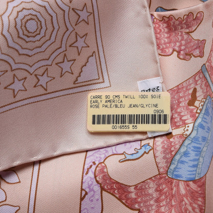 Hermes Silk Early America Scarf 90 Rose Pale Blue Jean Glycine 6 of 7