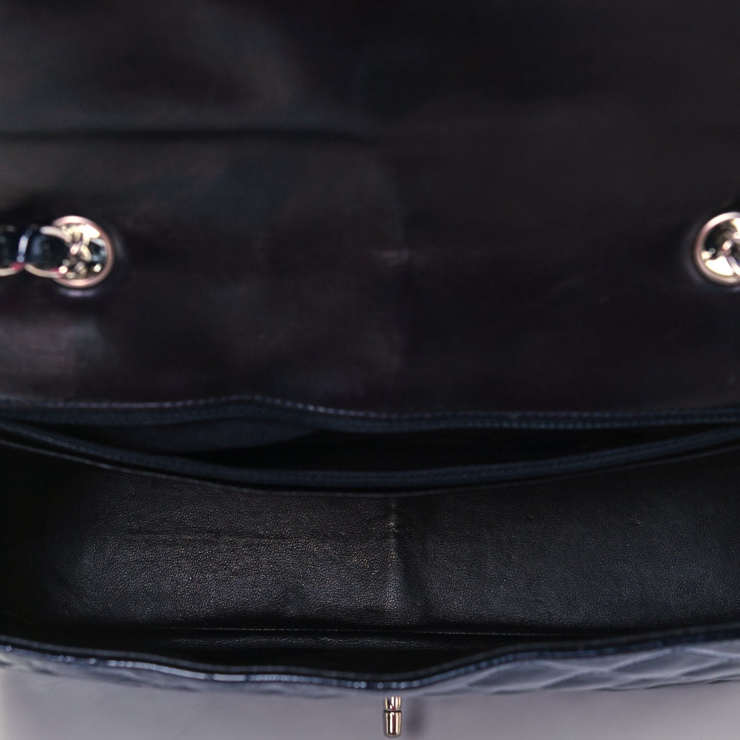 Crinkled Patent Quilted Jumbo Single Flap Dark Navy