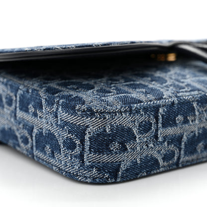 Christian Dior Oblique Denim Small Saddle Pouch With Chain Blue 9 of 10