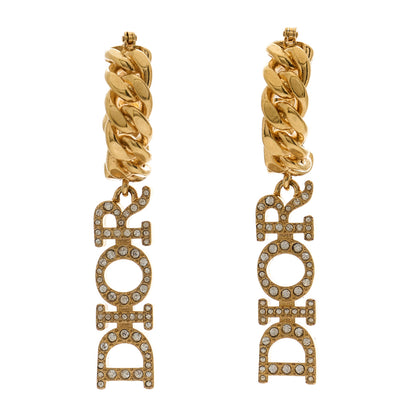 Christian Dior CHRISTIAN DIOR Crystal Dio(r)evolution Logo Hoop Drop Earrings Gold 1 of 5