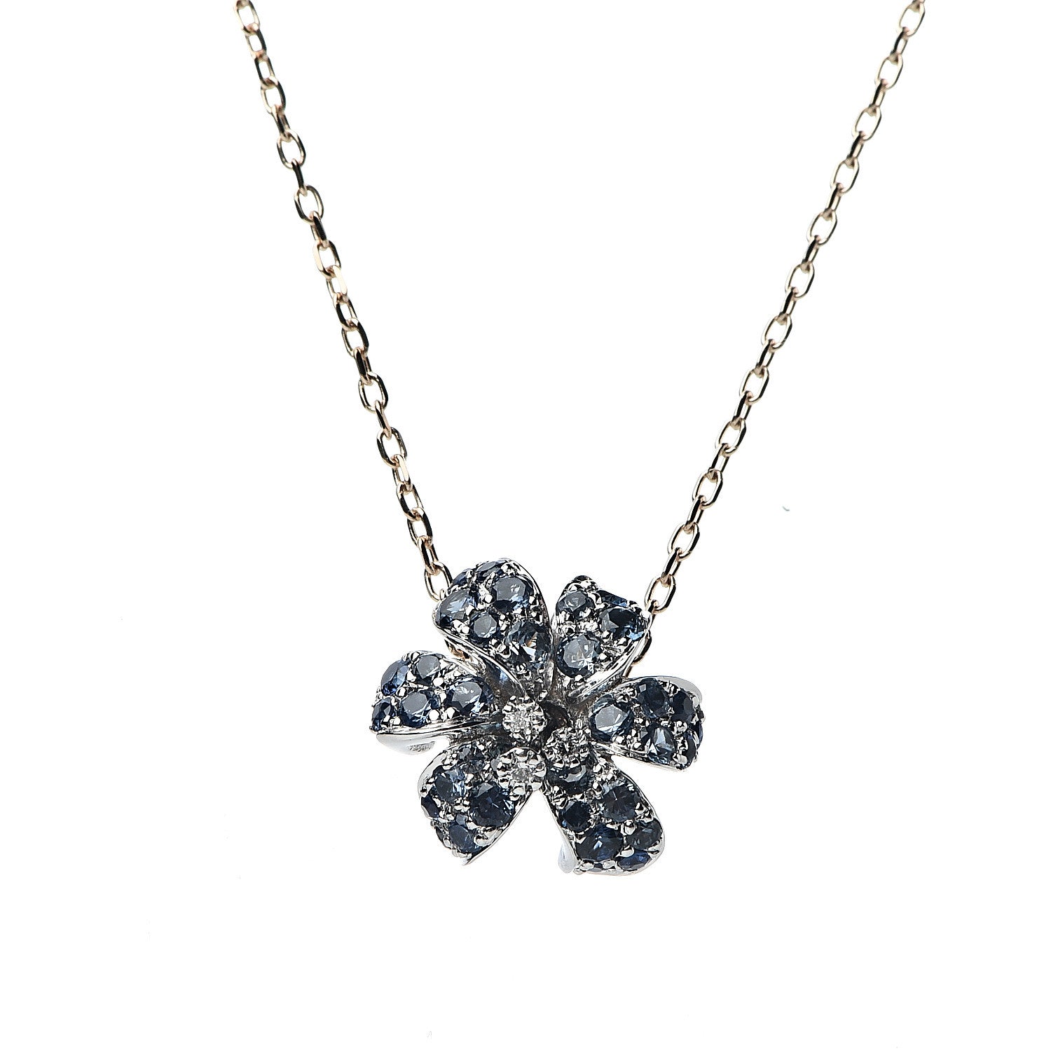Gucci 18K Rose Gold Diamond Blue Sapphire Flower Pendant Necklace 5 of 6