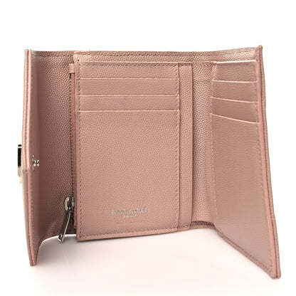 Saint Laurent Grain De Poudre Matelasse Chevron Monogram Compact Tri Fold Wallet Pale Pink 5 of 14