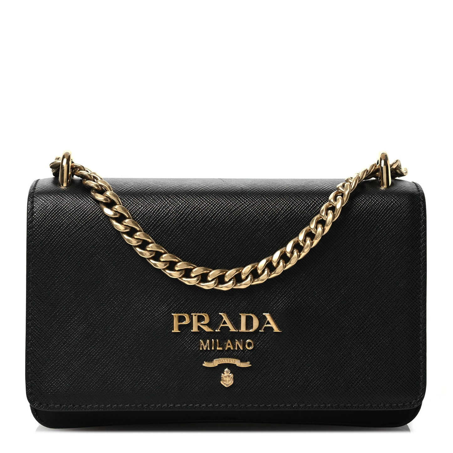 Saffiano Tessuto Nylon Chain Shoulder Bag Black