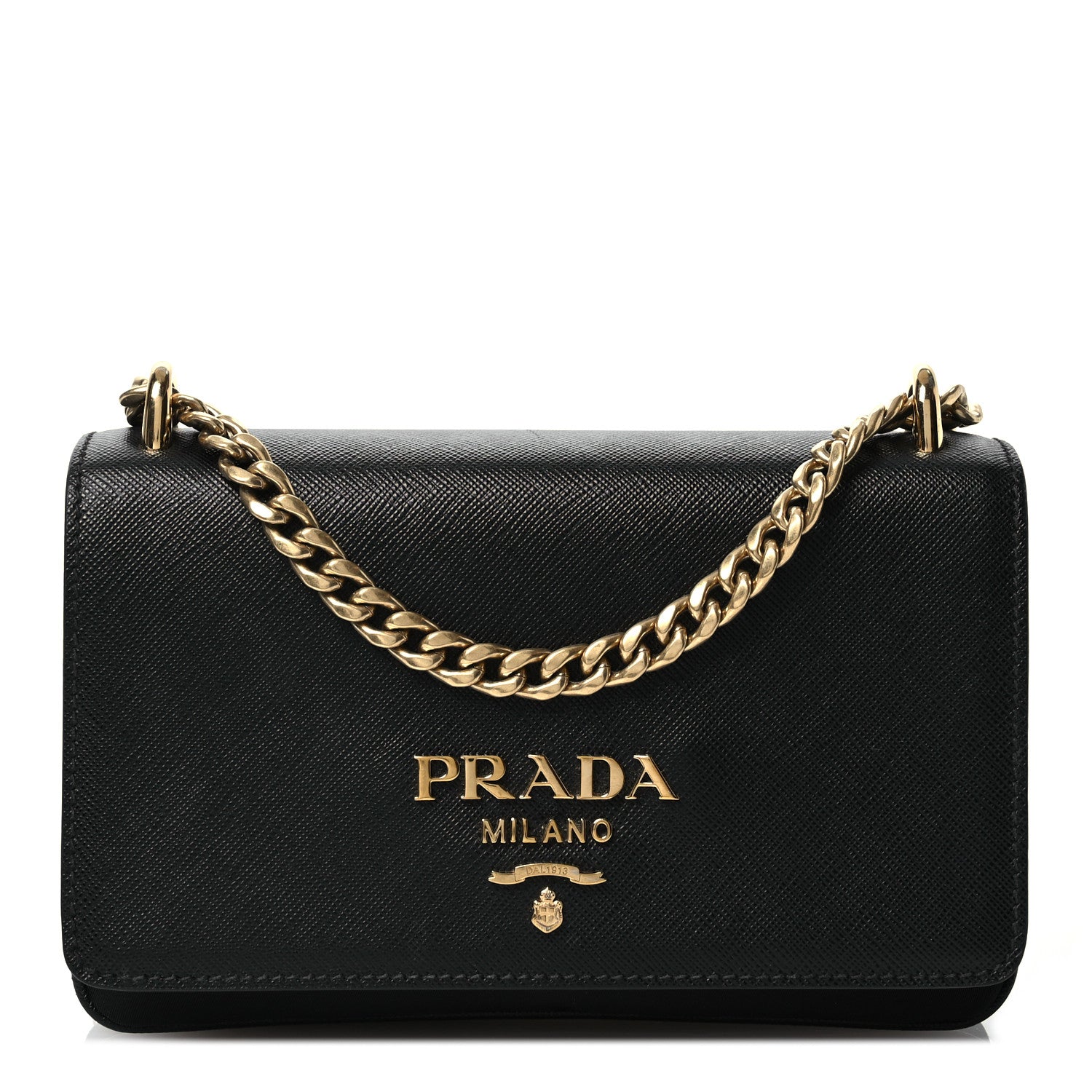 Prada Saffiano Tessuto Nylon Chain Shoulder Bag Black 1 of 16