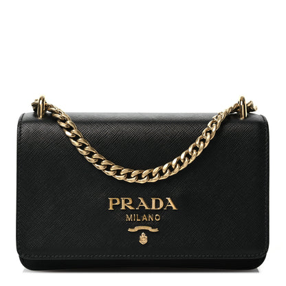 Prada Saffiano Tessuto Nylon Chain Shoulder Bag Black 1 of 16