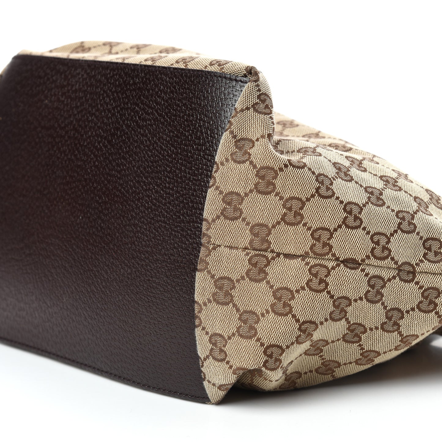 GG Monogram Medium Web Handle Bucket Tote Dark Brown