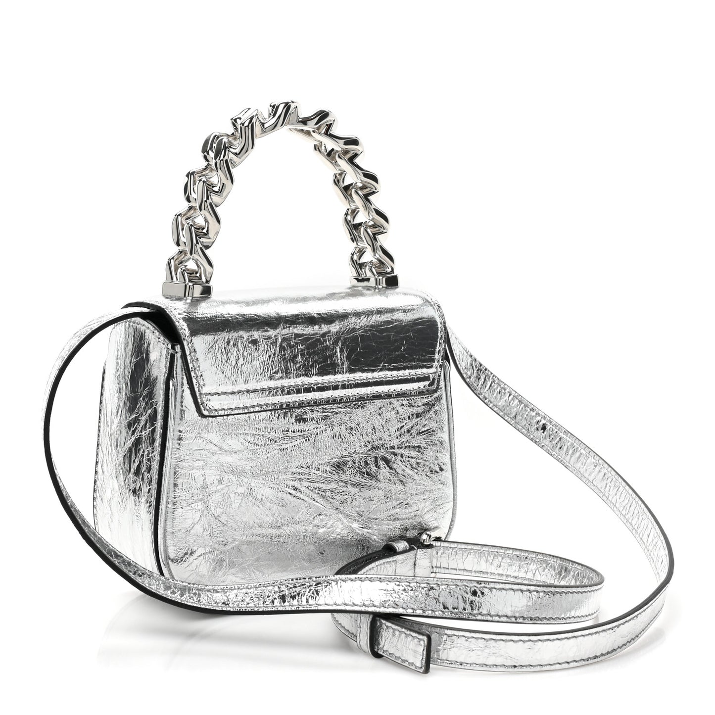 Metallic Crackled Lambskin Mini La Medusa Silver