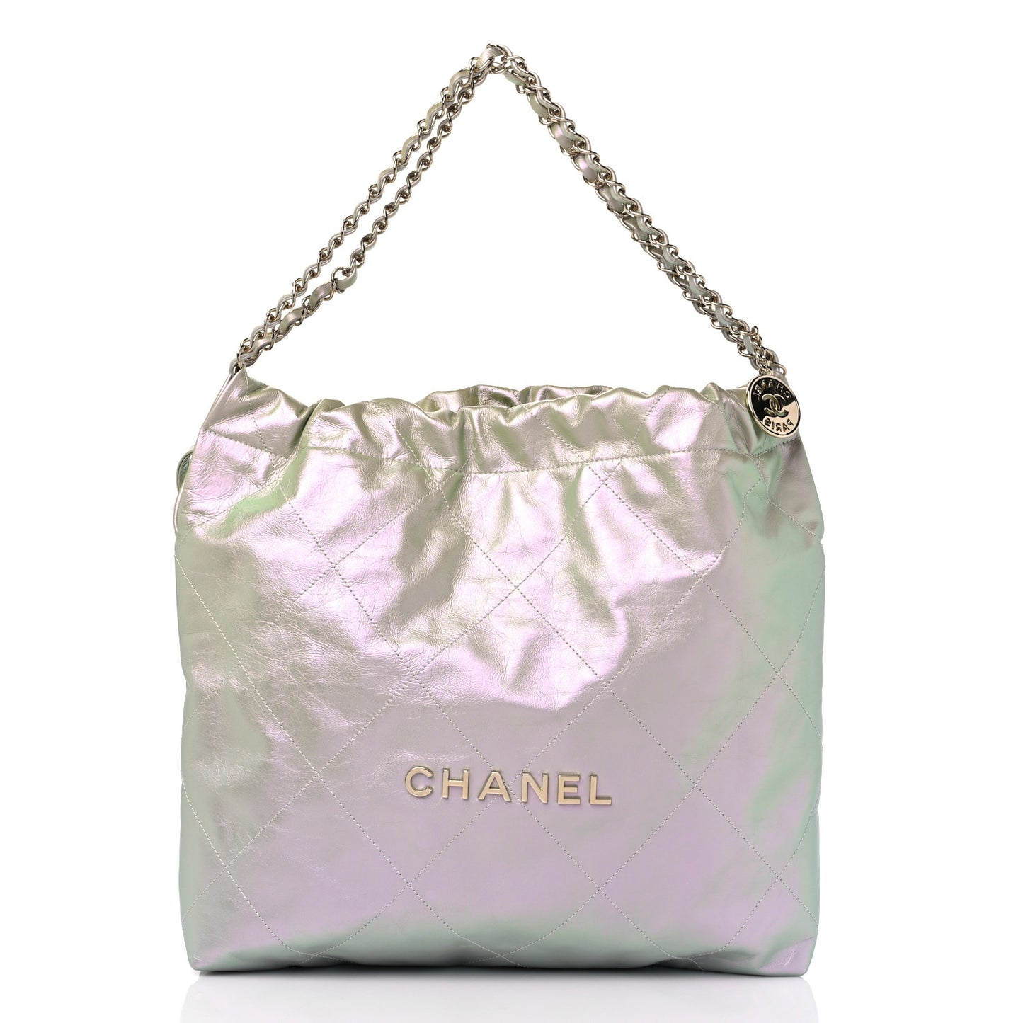 Iridescent Calfskin Quilted Chanel 22 Blue Green