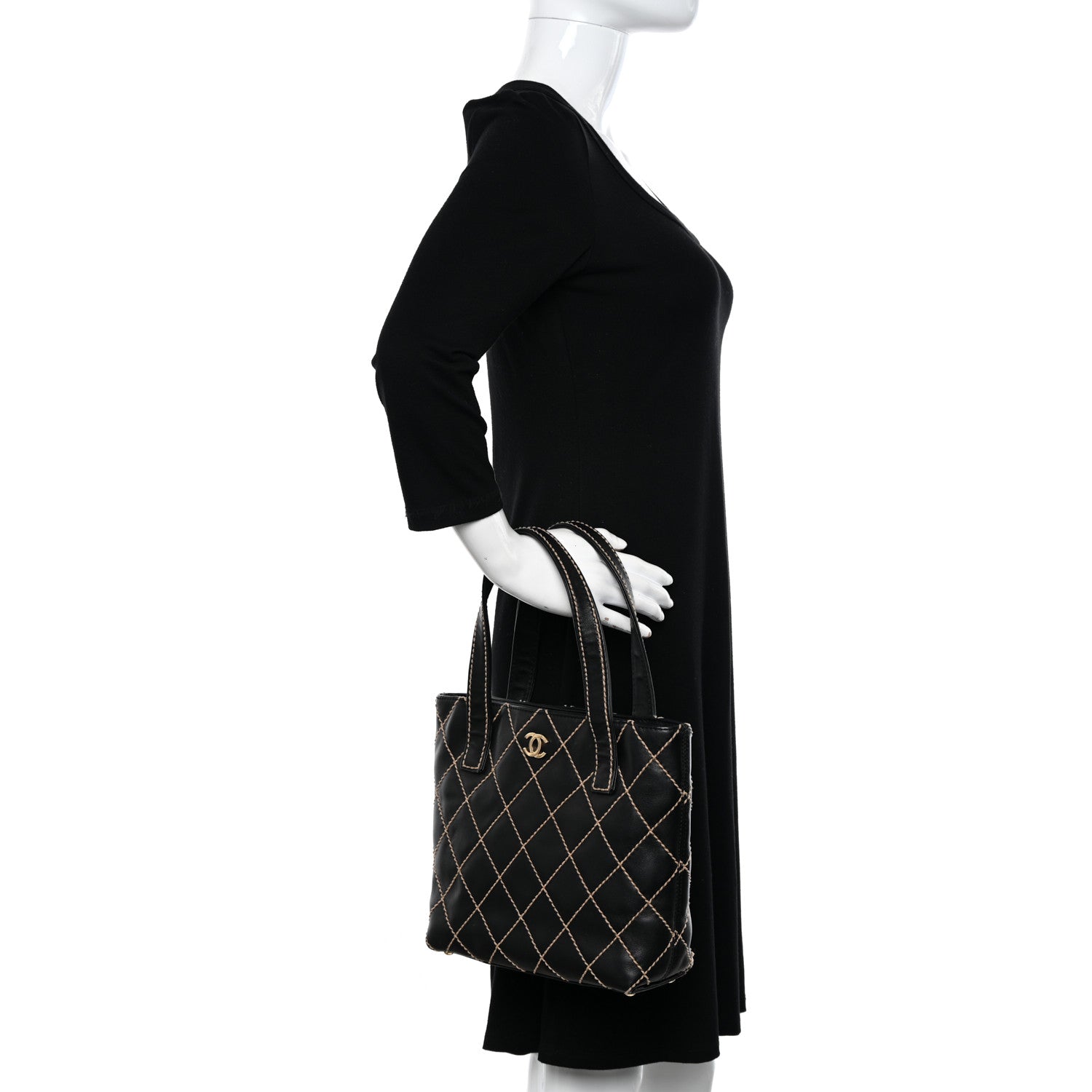 Chanel Calfskin Wild Stitch Tote Black 2 of 13