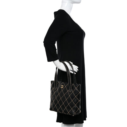 Chanel Calfskin Wild Stitch Tote Black 2 of 13