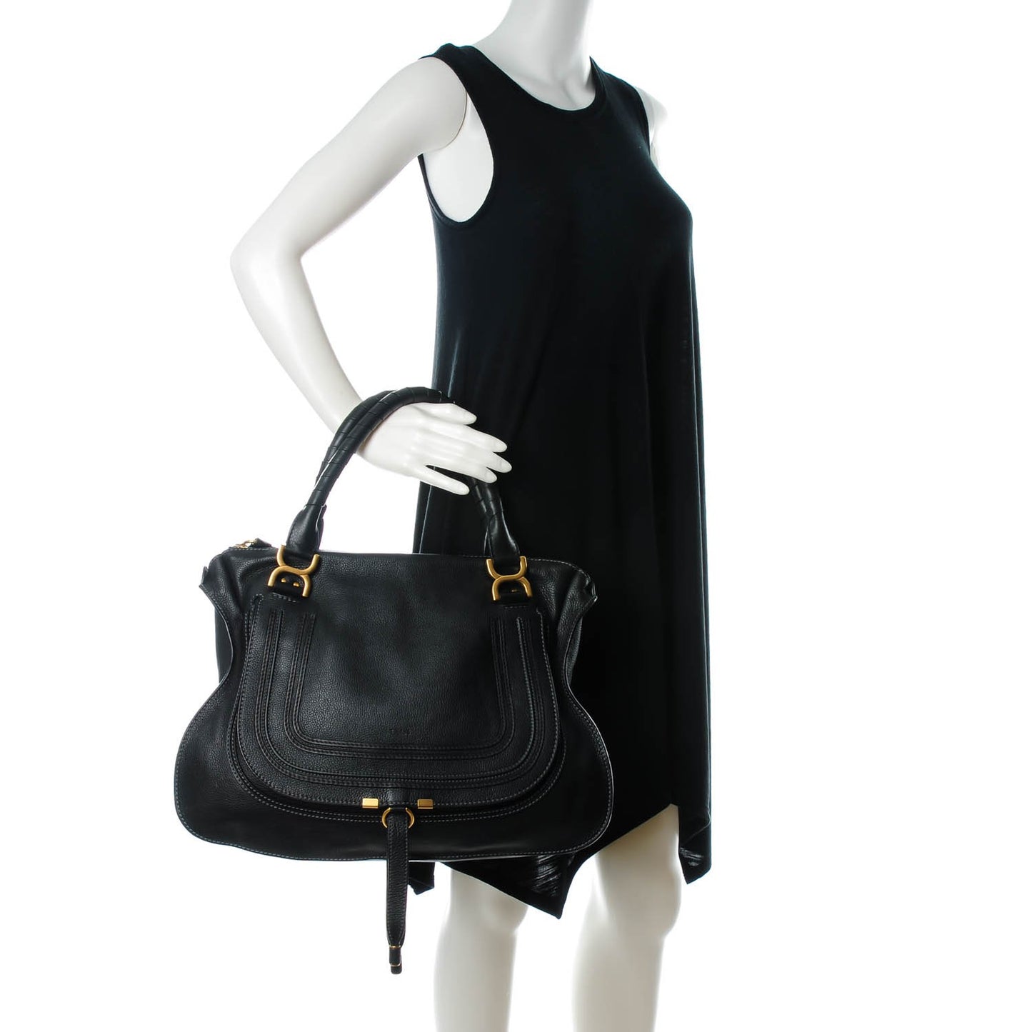 Calfskin Large Marcie Satchel Black