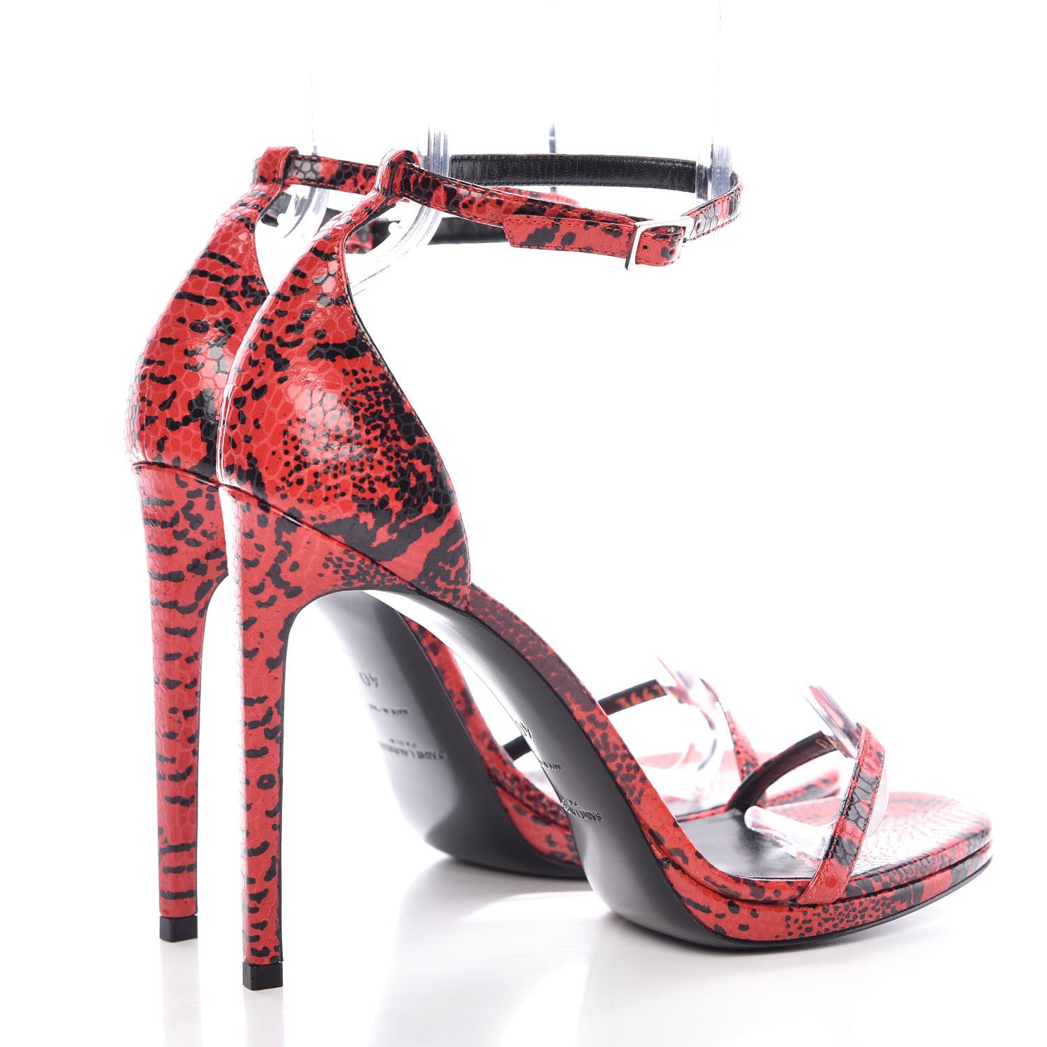Saint Laurent Python Calfskin Embossed Jane 105 Ankle Strap Sandals 40 Red Black 4 of 8