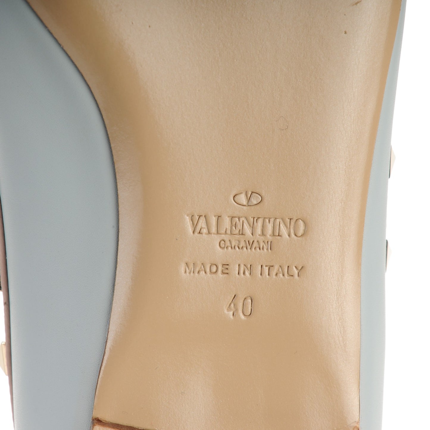 Calfskin Nappa Rockstud Ballerina Flats 40 Sky Sorbet Poudre