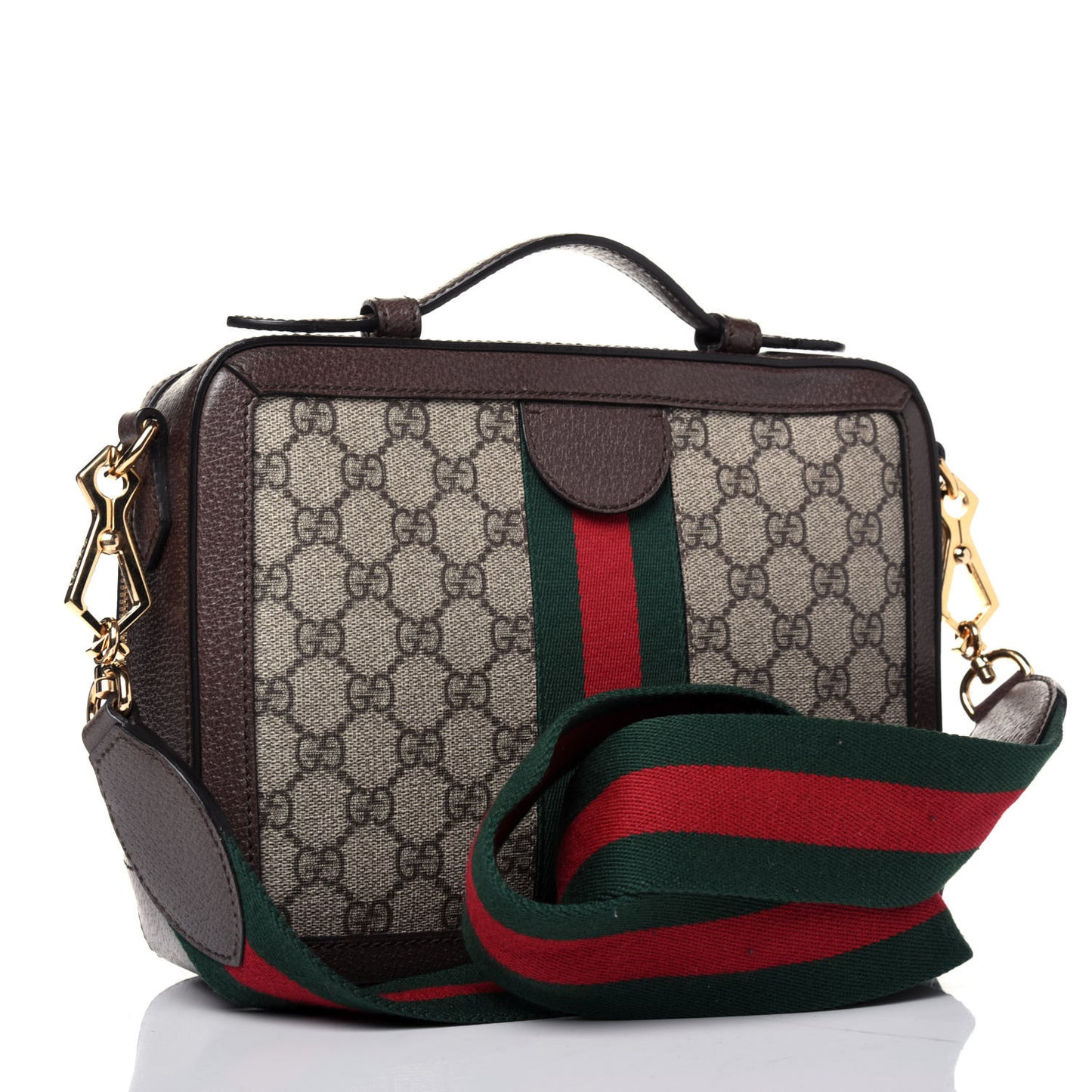 GG Supreme Monogram Web Small Ophidia Top Handle Shoulder Bag Brown