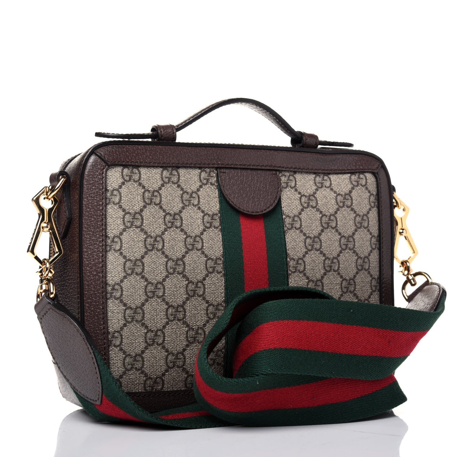 Gucci GG Supreme Monogram Web Small Ophidia Top Handle Shoulder Bag Brown 3 of 23