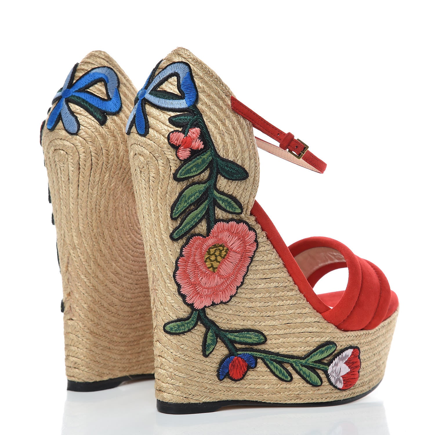 Gucci Kid Scamosciato Ophelia Espadrille Platform Wedge Sandals 37 Hibiscus Rd 4 of 9