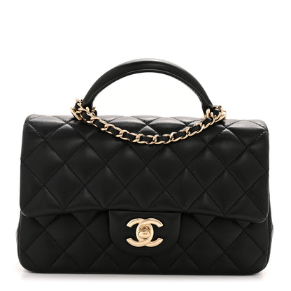 Chanel Lambskin Quilted Mini Top Handle Rectangular Flap Black 1 of 12