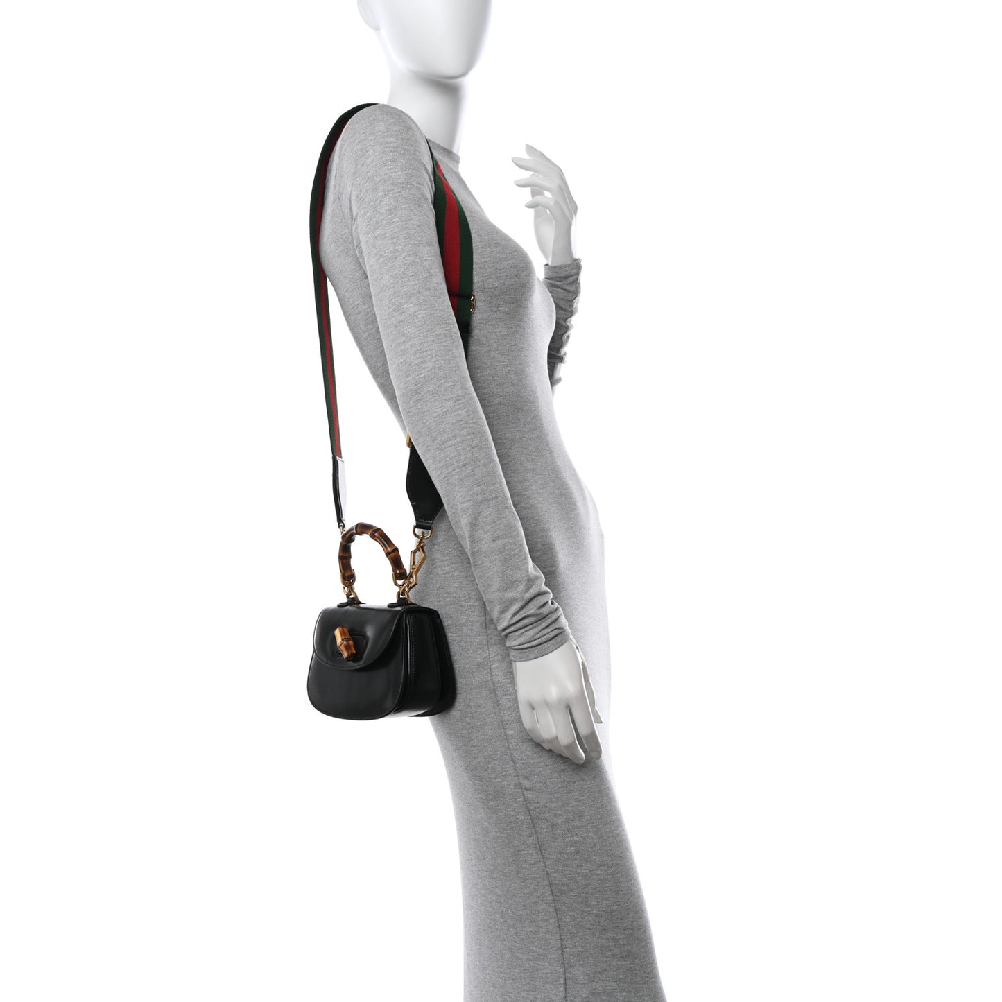 Boarded Dyana Lux Calfskin Web MIni Bamboo 1947 Top Handle Bag Black