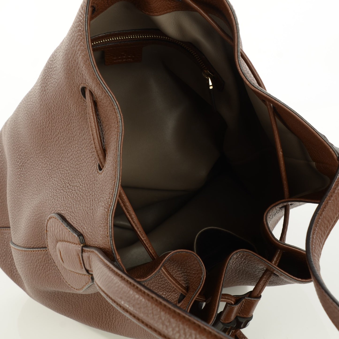 Calfskin Medium Lady Tassel Bucket Bag Nut Brown