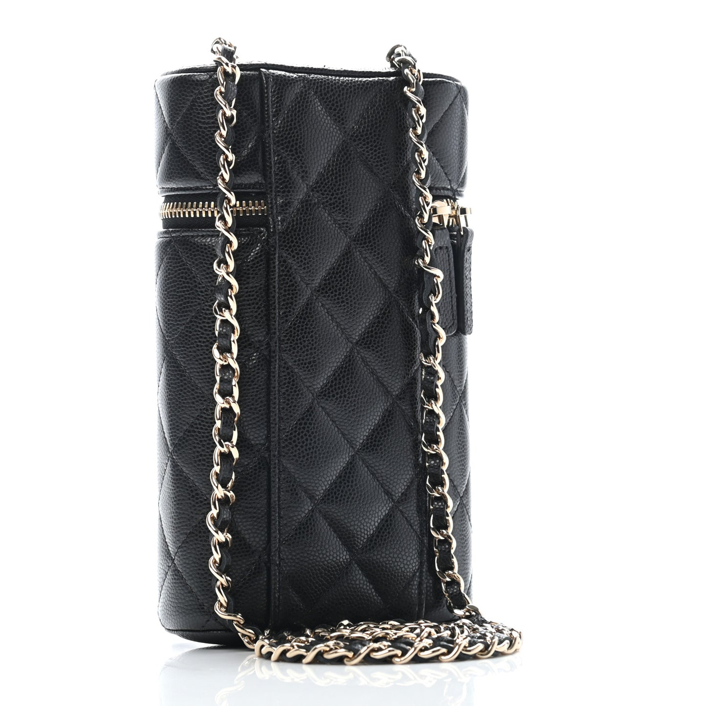 Caviar Quilted Phone Holder With Chain Black