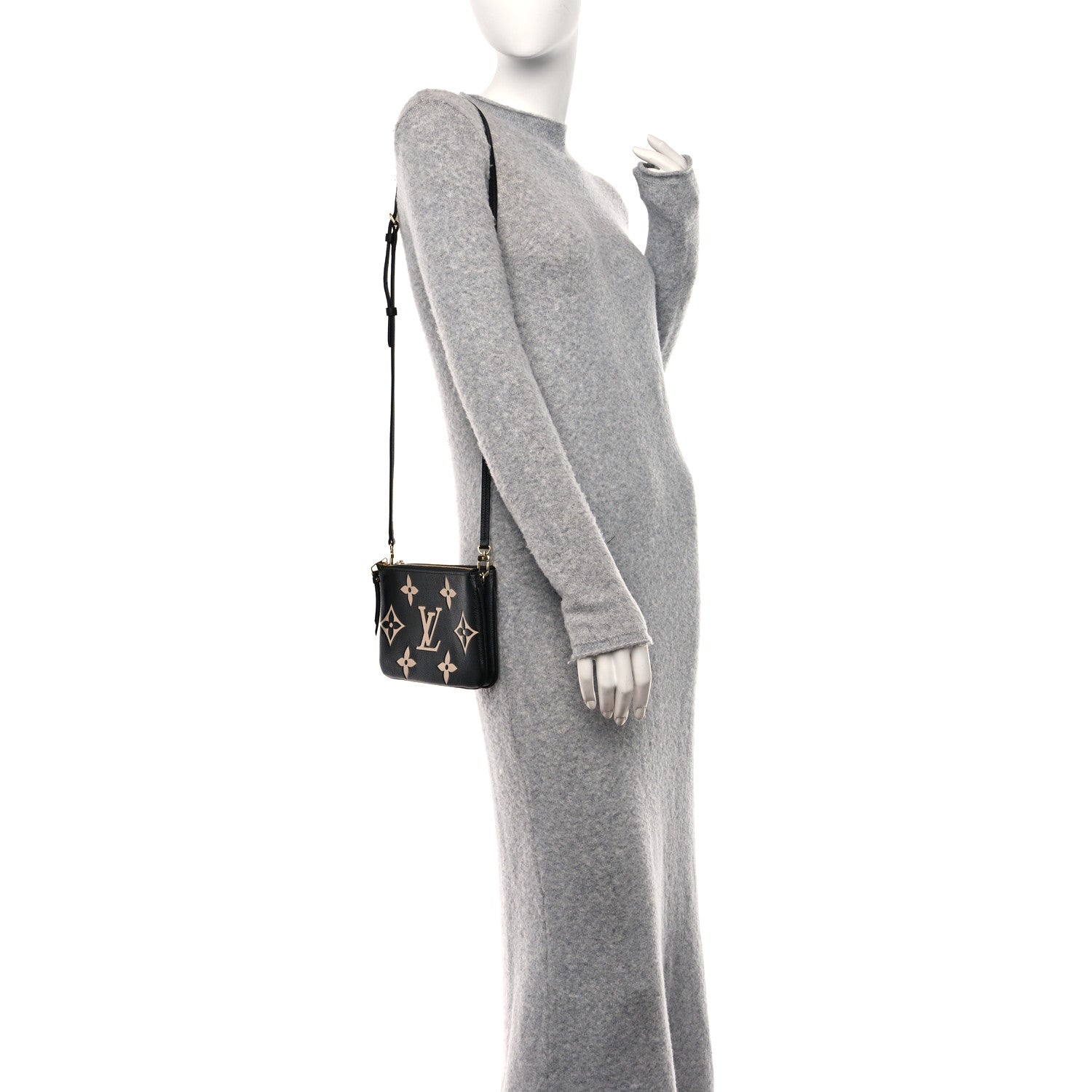 Louis Vuitton Empreinte Monogram Giant Double Zip Pochette Black Cream 2 of 12