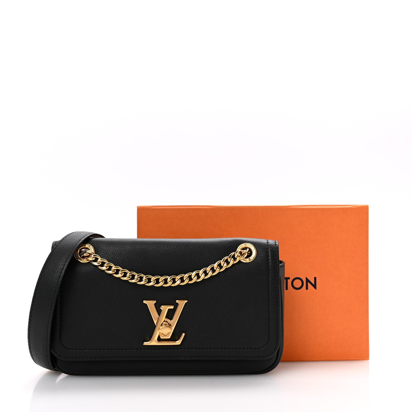 Calfskin Lockme Chain East West Black