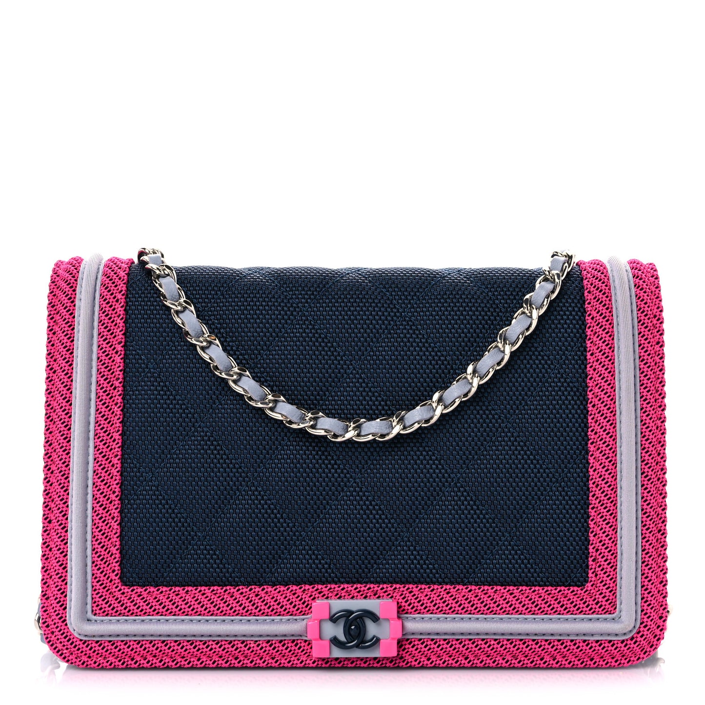Canvas Quilted Fluo Boy Wallet On Chain WOC Dark Navy Fuchsia Grey